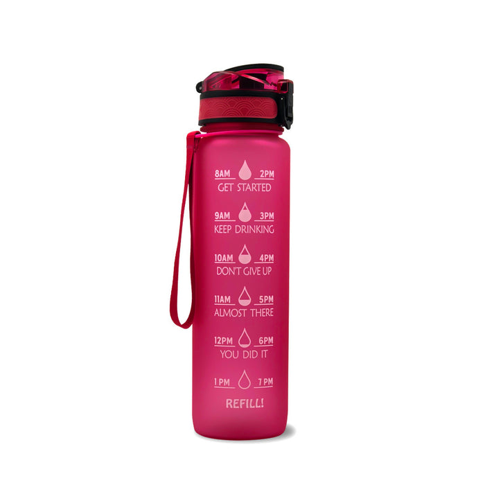 New Motivational Pink & White Water Bottle With Time Marker – Body